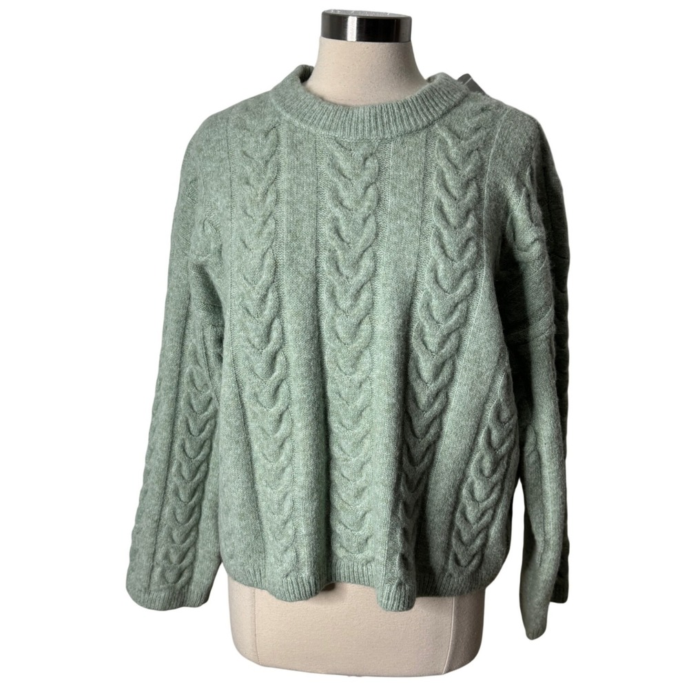 Joie Sage Green Cable Knit Crewneck Sweater Womens Large NEW NWT